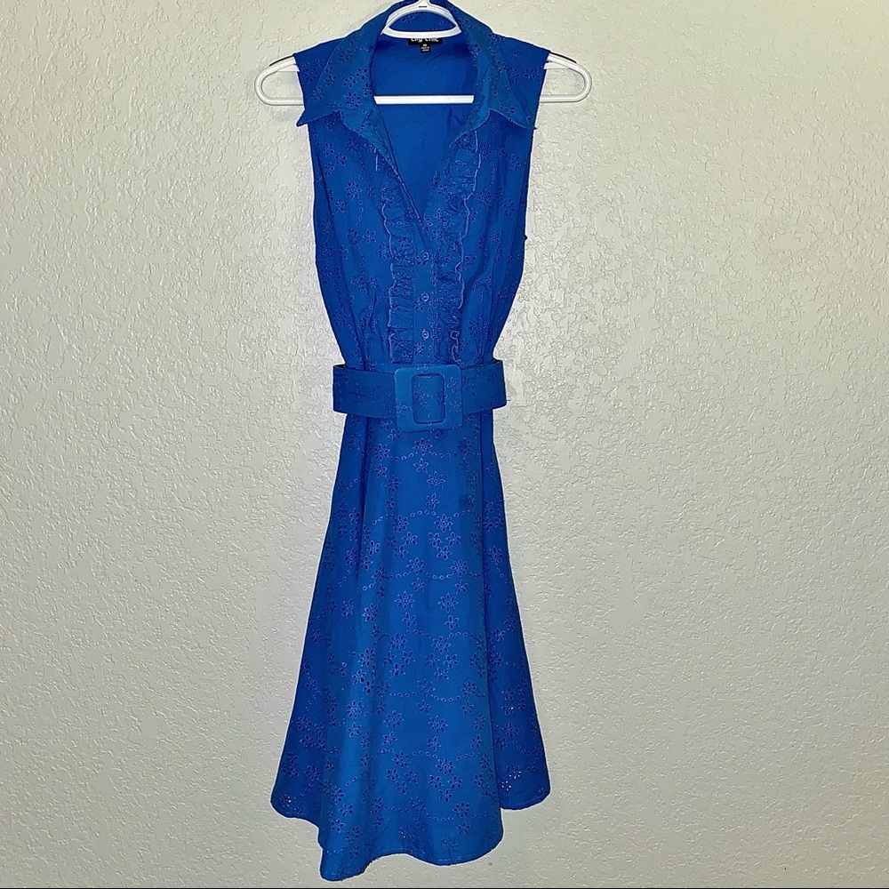 City Chic | Blue 1950's Fit & Flare Shirt Dress | Size XS 14/16